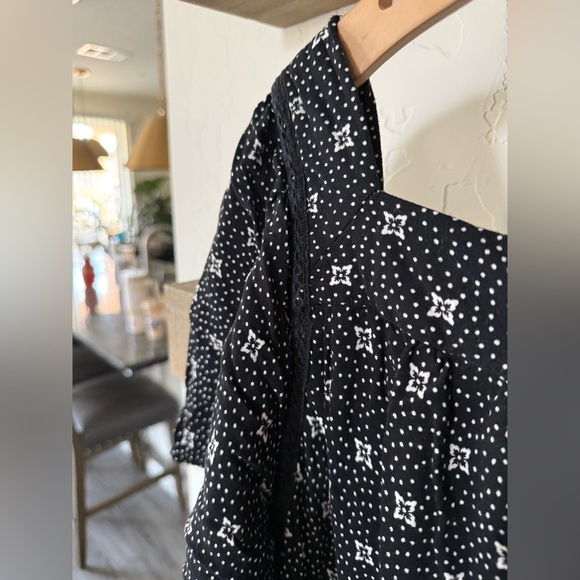Caffe Marrahesh|Boho black & white floral polka dot short sleeve blouse,flowy••• - Picture 6 of 10
